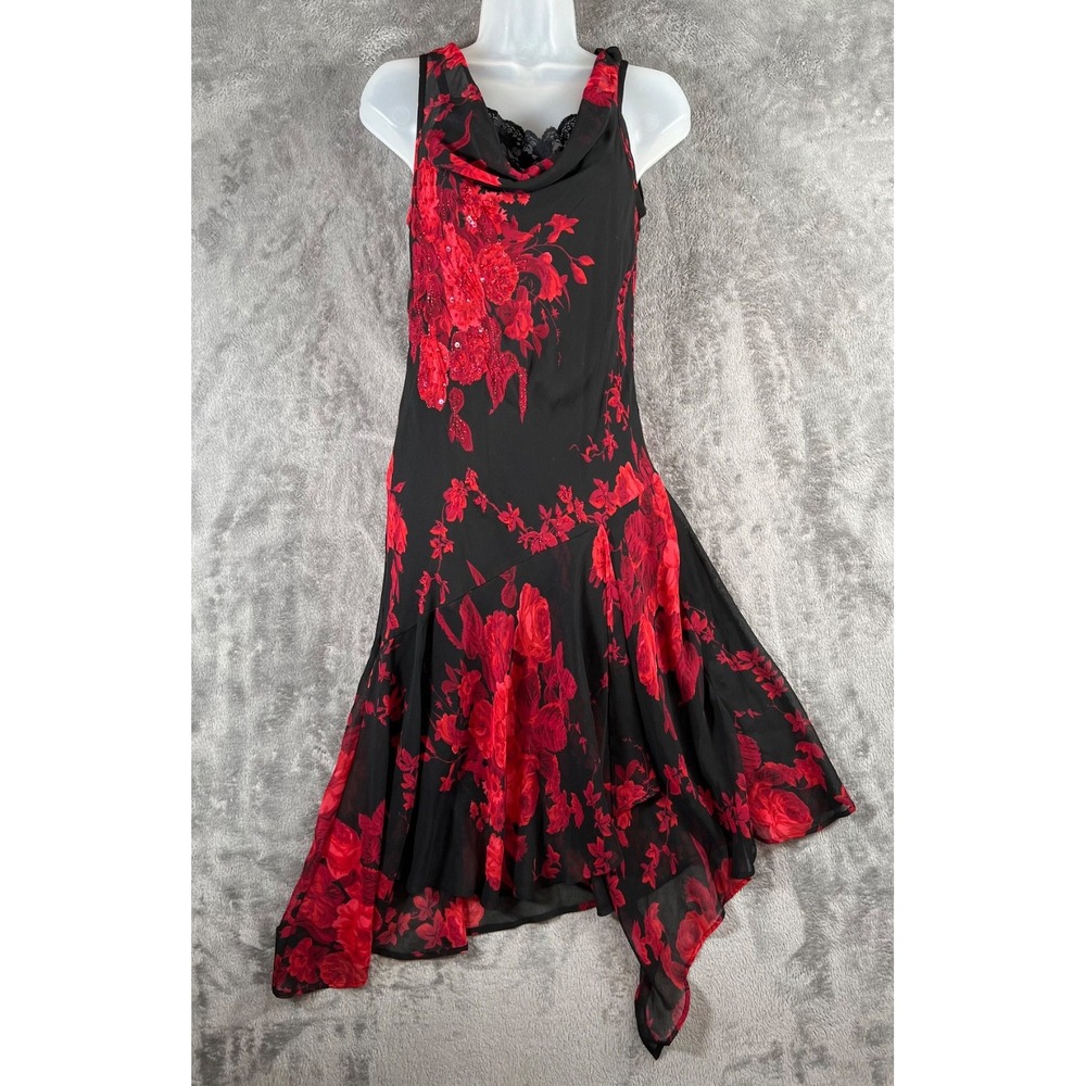 Connected Apparel Y2K Midi Dress Small Floral Beaded Chiffon Whimsigoth Fairy